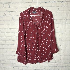 ModCloth Sheer Blouse wine red/purple size 3x
